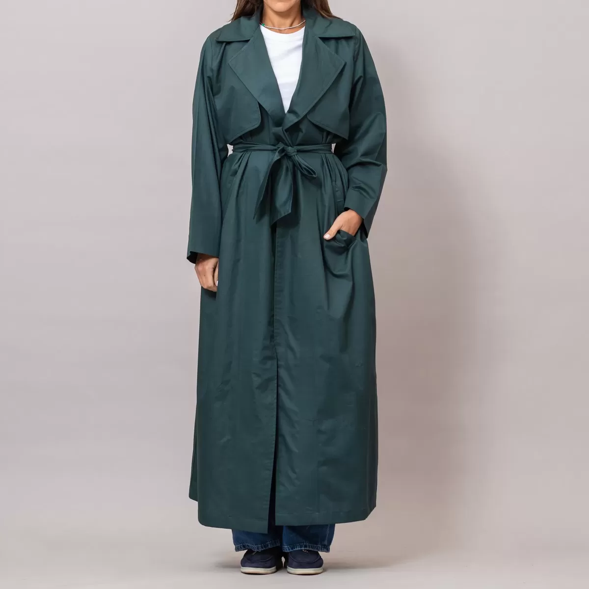 Duster Textured Cotton Viridian Green Coat with Gilet