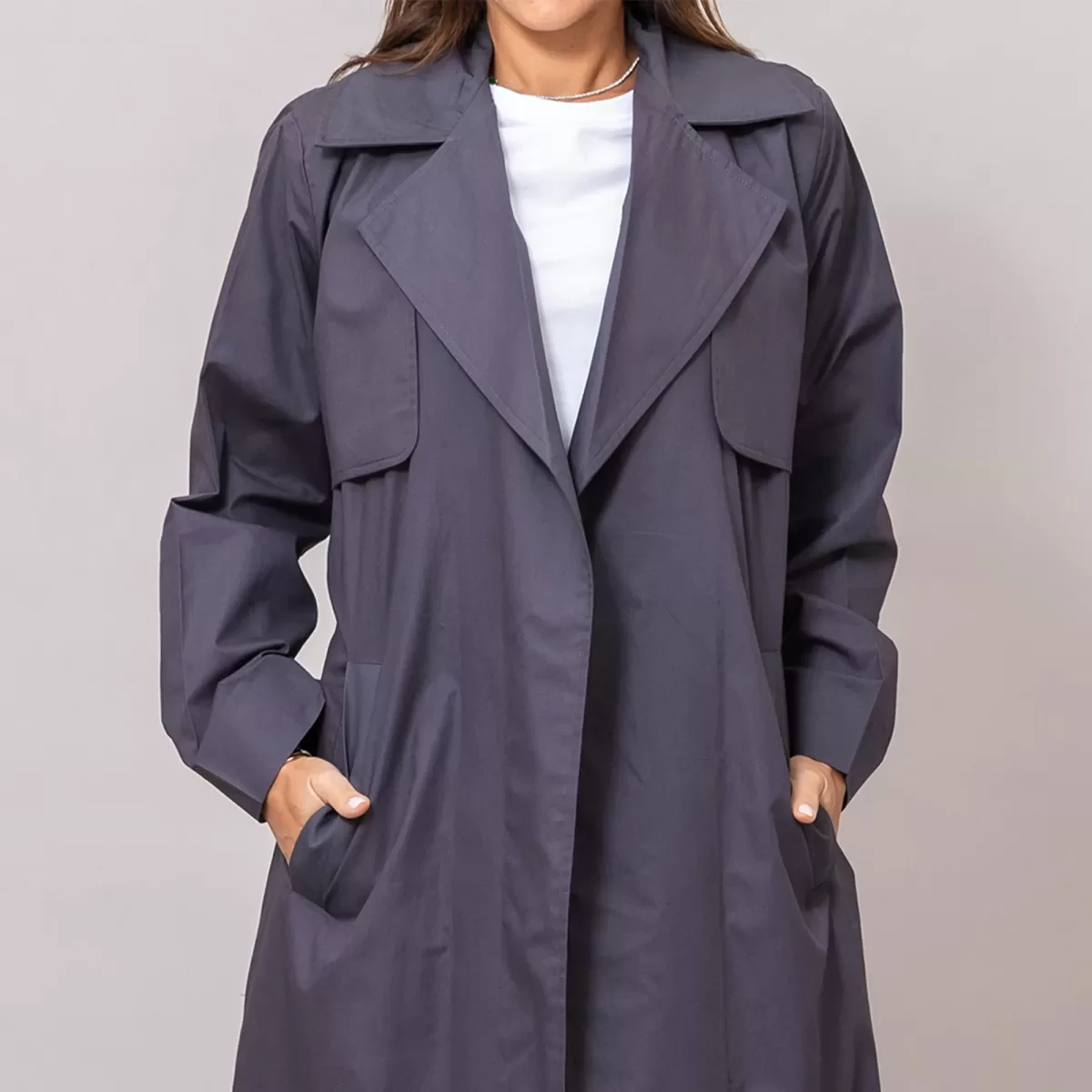 Duster Textured Cotton slate gray Coat with Gilet