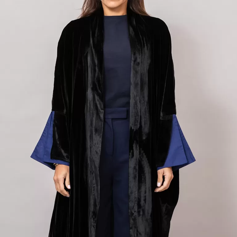 Velvet Black Amore Bisht Abaya with Lined Sleeves