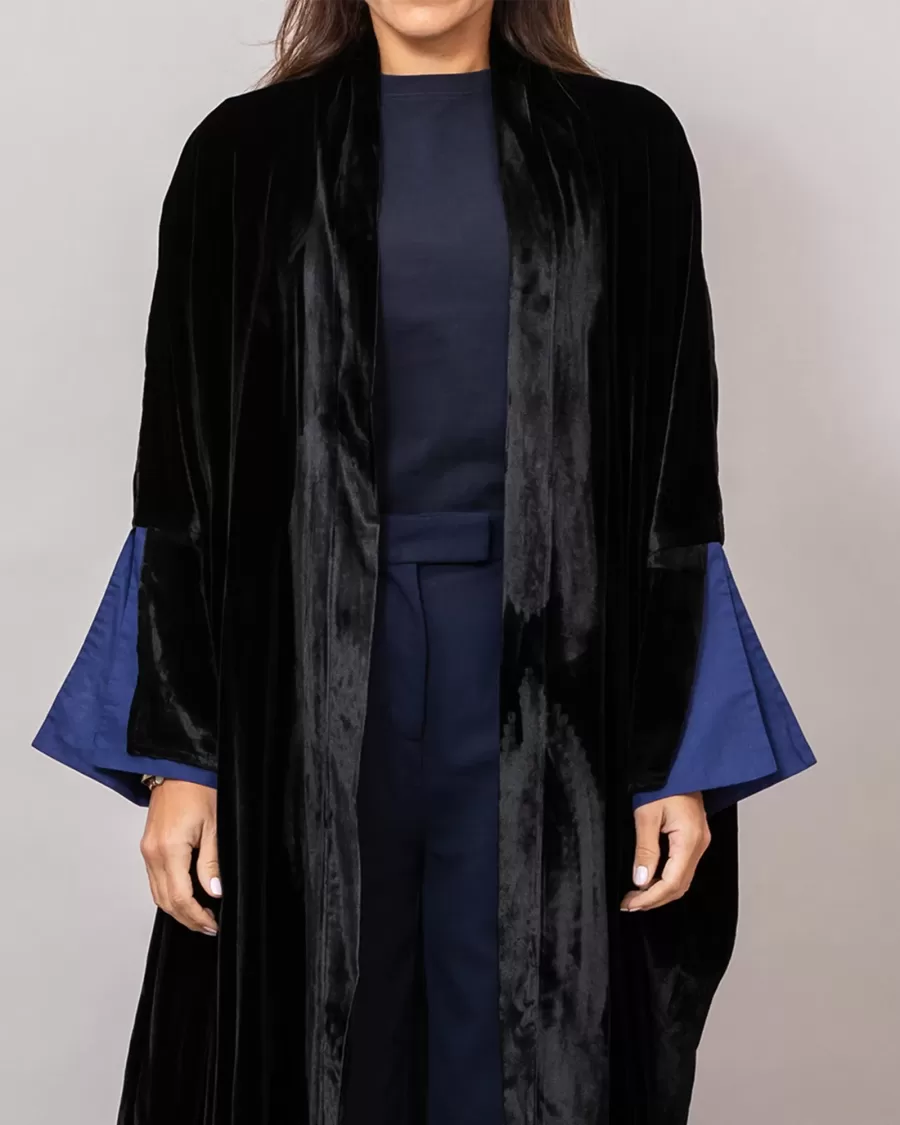Velvet Black Amore Bisht Abaya with Lined Sleeves