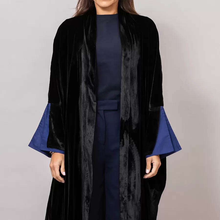 Velvet Black Amore Bisht Abaya with Lined Sleeves