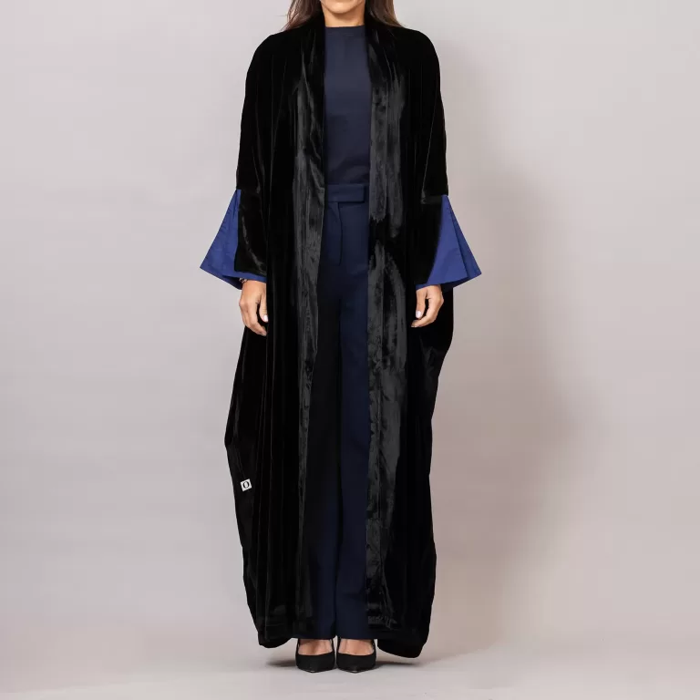 Velvet Black Amore Bisht Abaya with Lined Sleeves