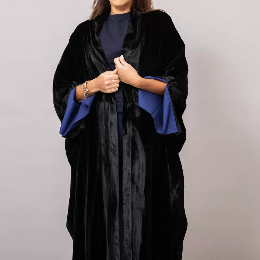 Velvet Black Amore Bisht Abaya with Lined Sleeves