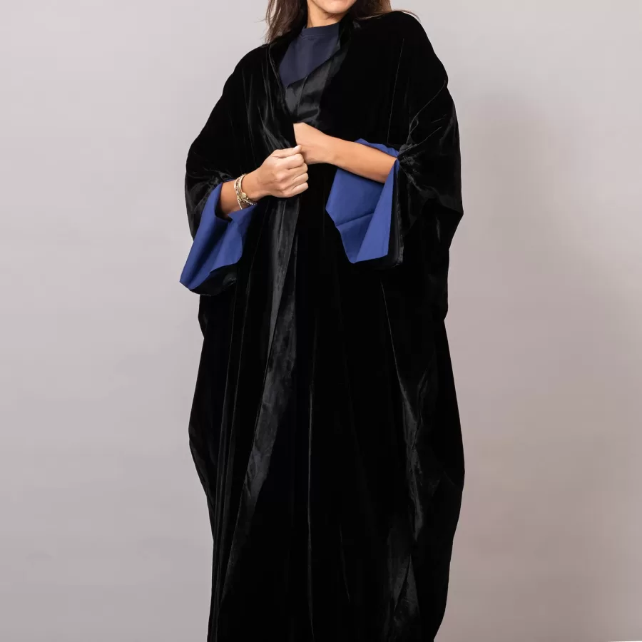 Velvet Black Amore Bisht Abaya with Lined Sleeves