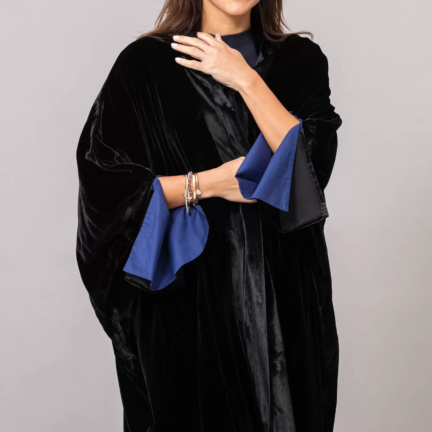 Velvet Black Amore Bisht Abaya with Lined Sleeves