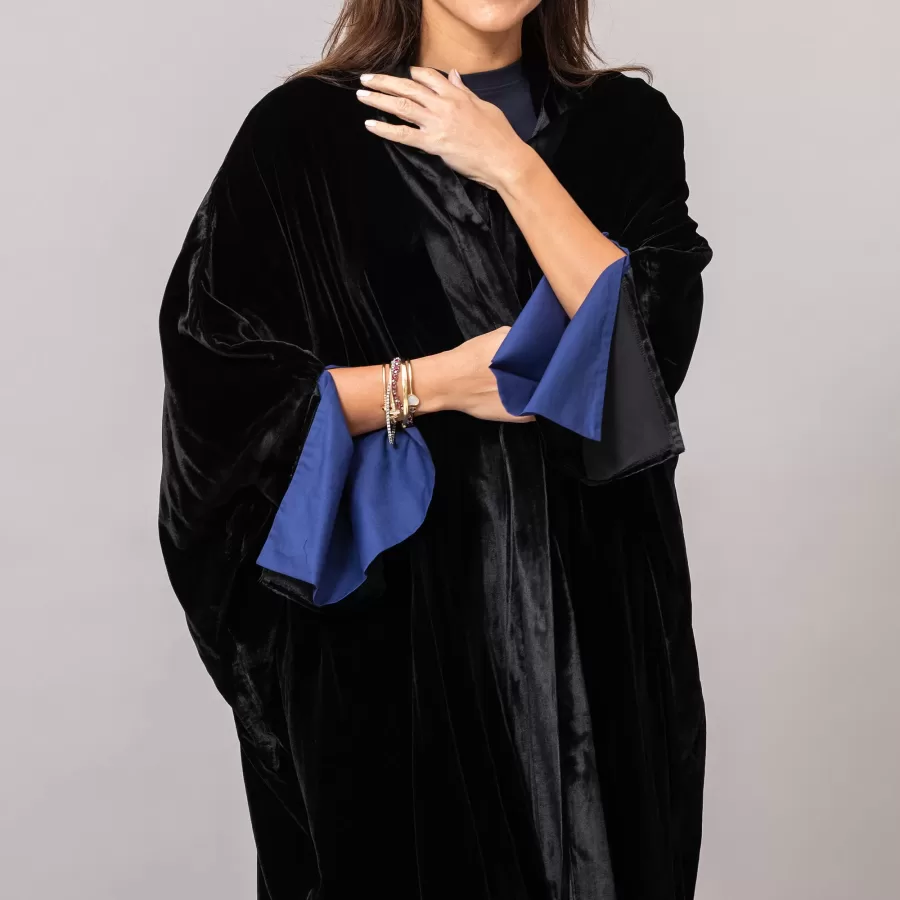 Velvet Black Amore Bisht Abaya with Lined Sleeves