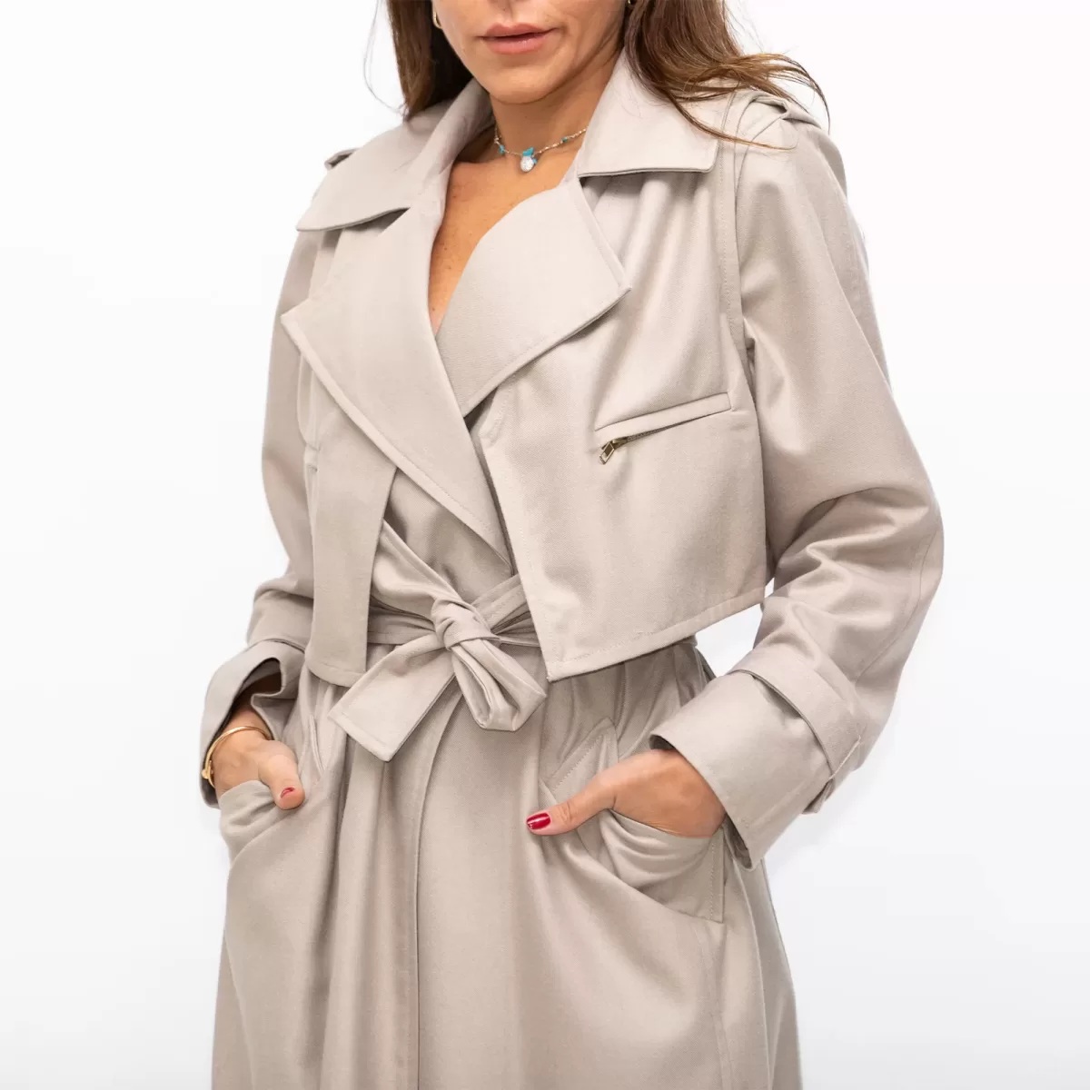 Almond Fitted Coat Wool Blend Belted Double-Breasted Jacket