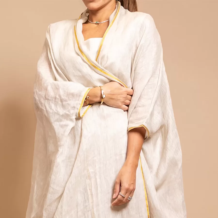 Alabaster Linen Bisht Set - Mesh Linen Classic Abaya with Inner Dress