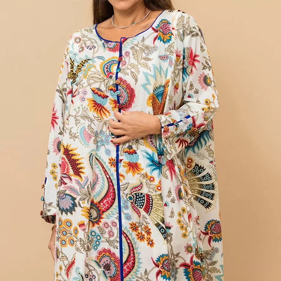Tamara A-line Tribal Print Cotton White Dress