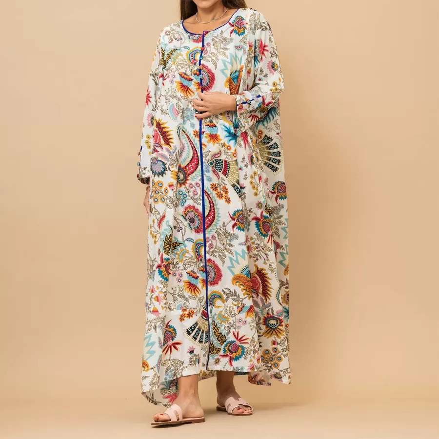 Tamara A-line Tribal Print Cotton White Dress