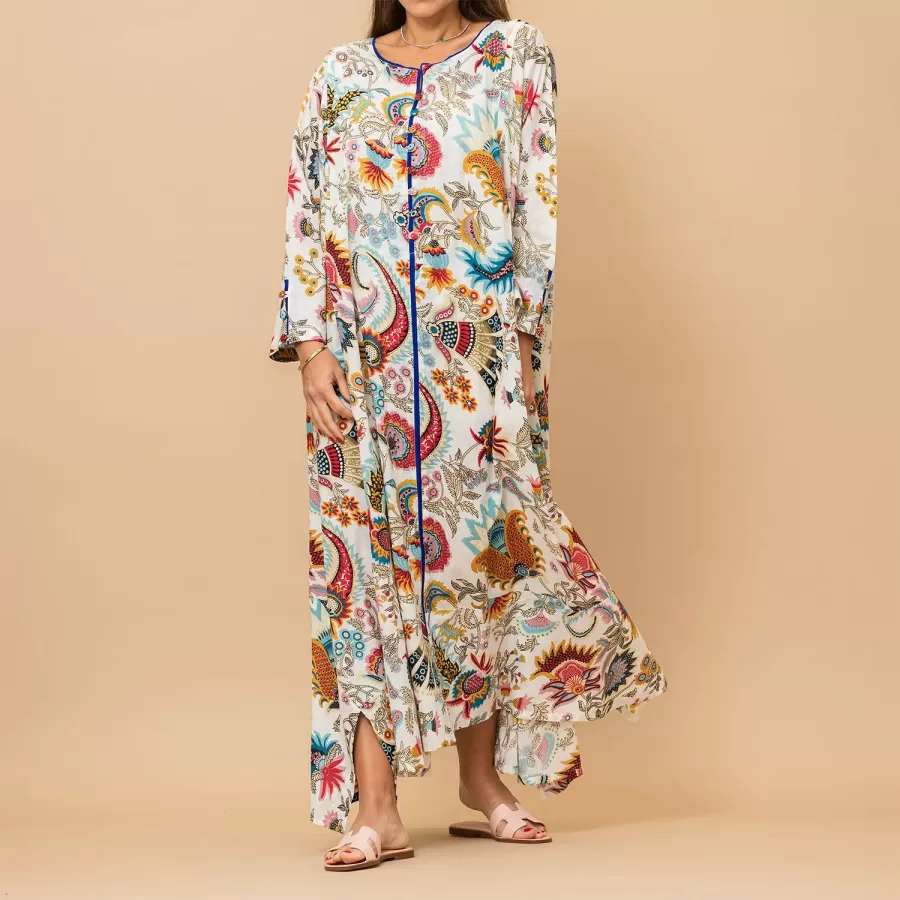 Tamara A-line Tribal Print Cotton White Dress