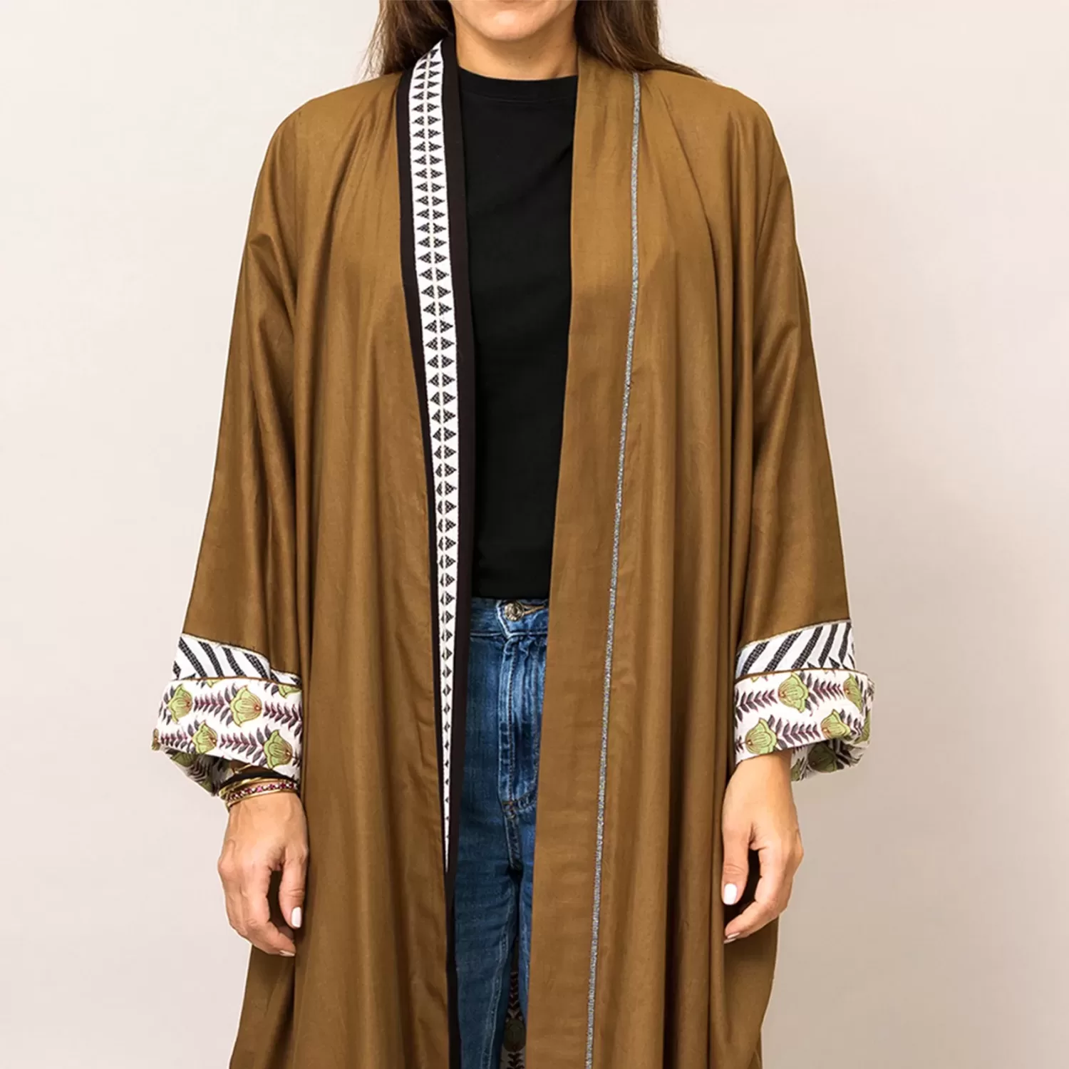 Golden Brown Cosmo Plain and Printed Cotton Abaya