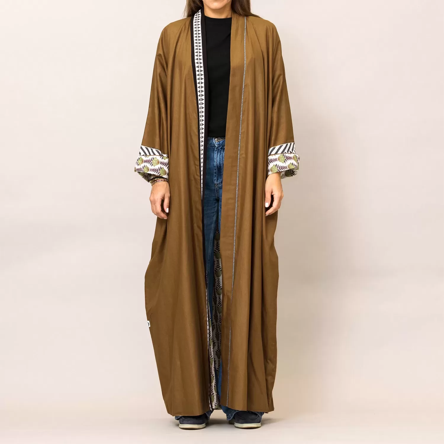 Golden Brown Cosmo Plain and Printed Cotton Abaya