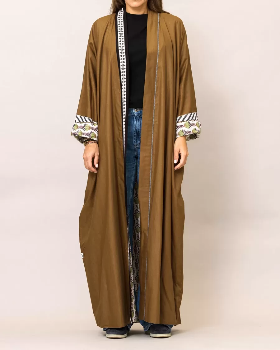 Golden Brown Cosmo Plain and Printed Cotton Abaya