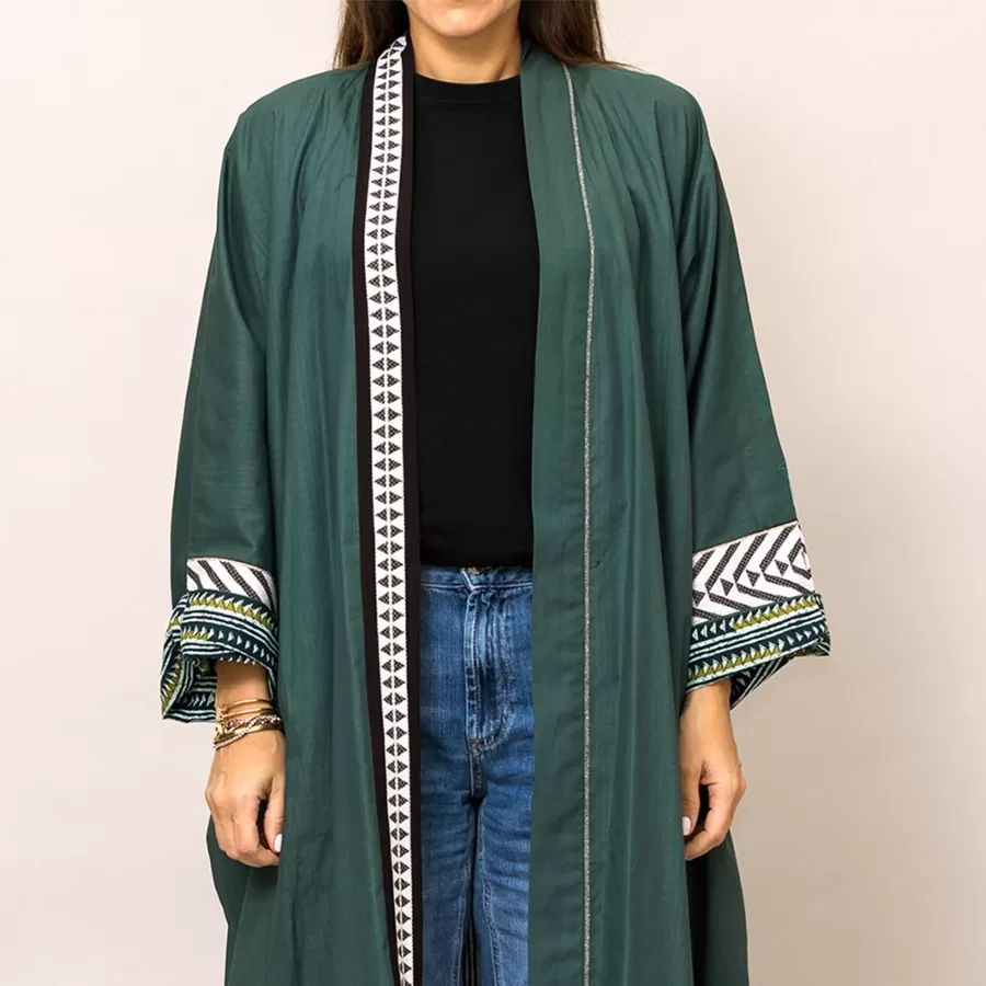 Viridian Green Cosmo Plain and Printed Cotton Reversible Abaya