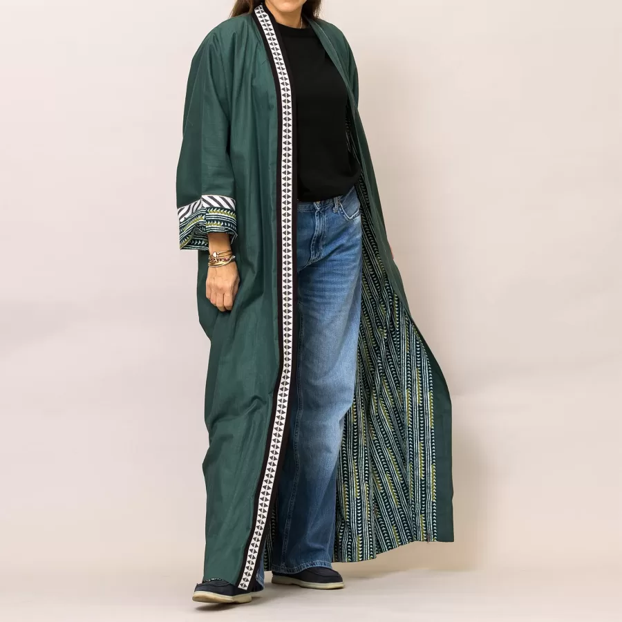 Viridian Green Cosmo Plain and Printed Cotton Reversible Abaya