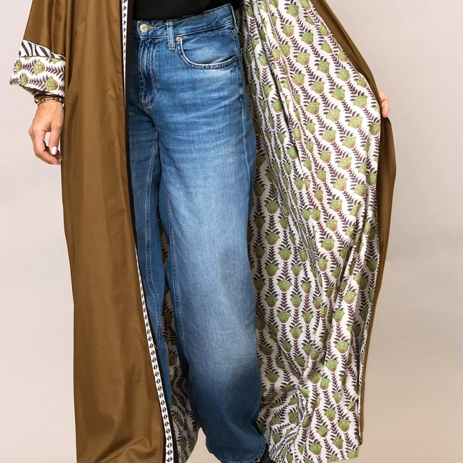 Golden Brown Cosmo Plain and Printed Cotton Abaya