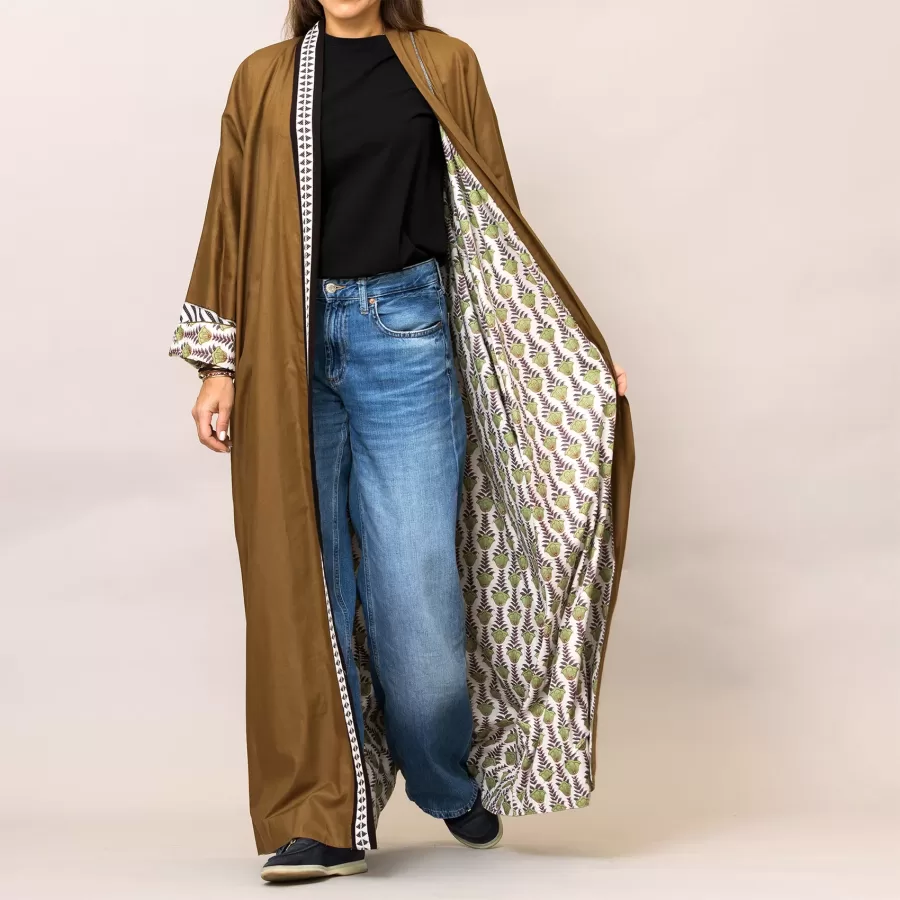 Golden Brown Cosmo Plain and Printed Cotton Abaya