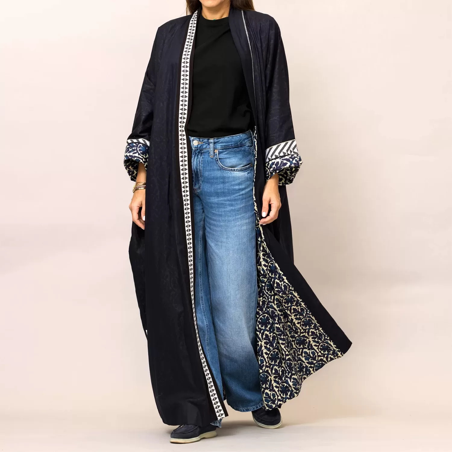 Midnight Blue Cosmo Plain and Printed Cotton Reversible Abaya