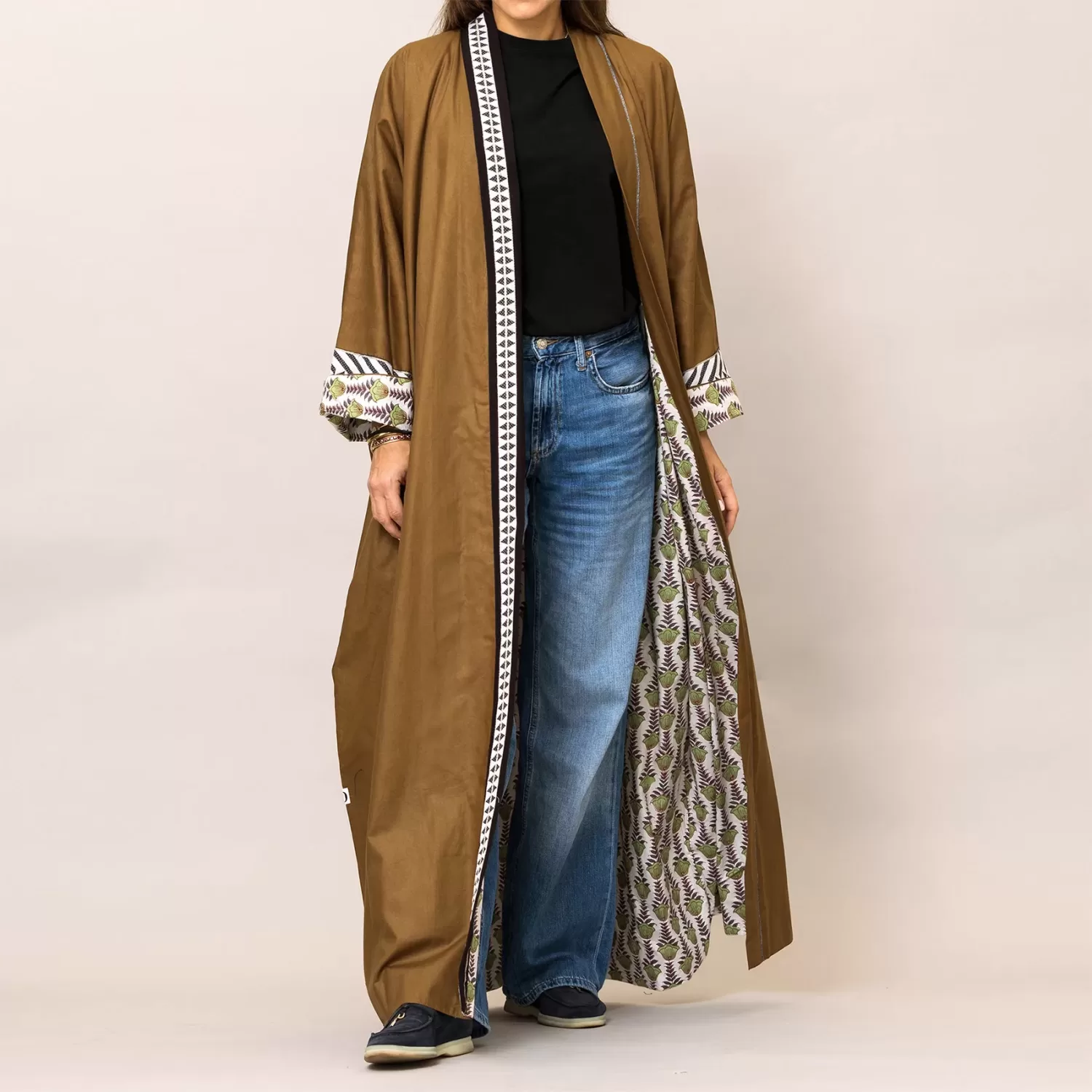 Golden Brown Cosmo Plain and Printed Cotton Abaya