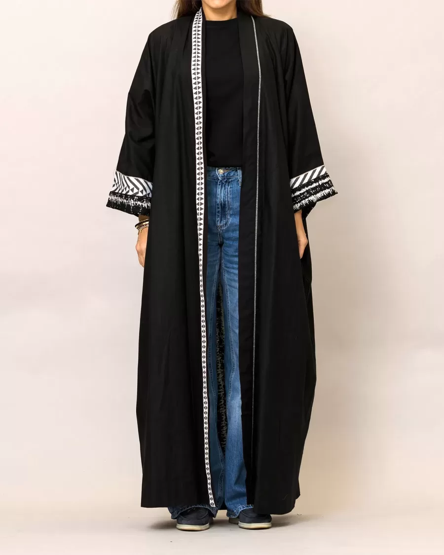 Cosmo Black Plain and Printed Cotton Abaya