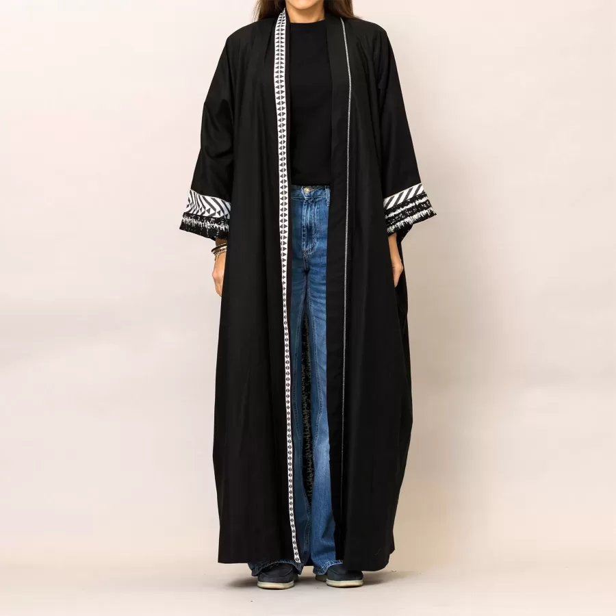 Cosmo Black Plain and Printed Cotton Abaya