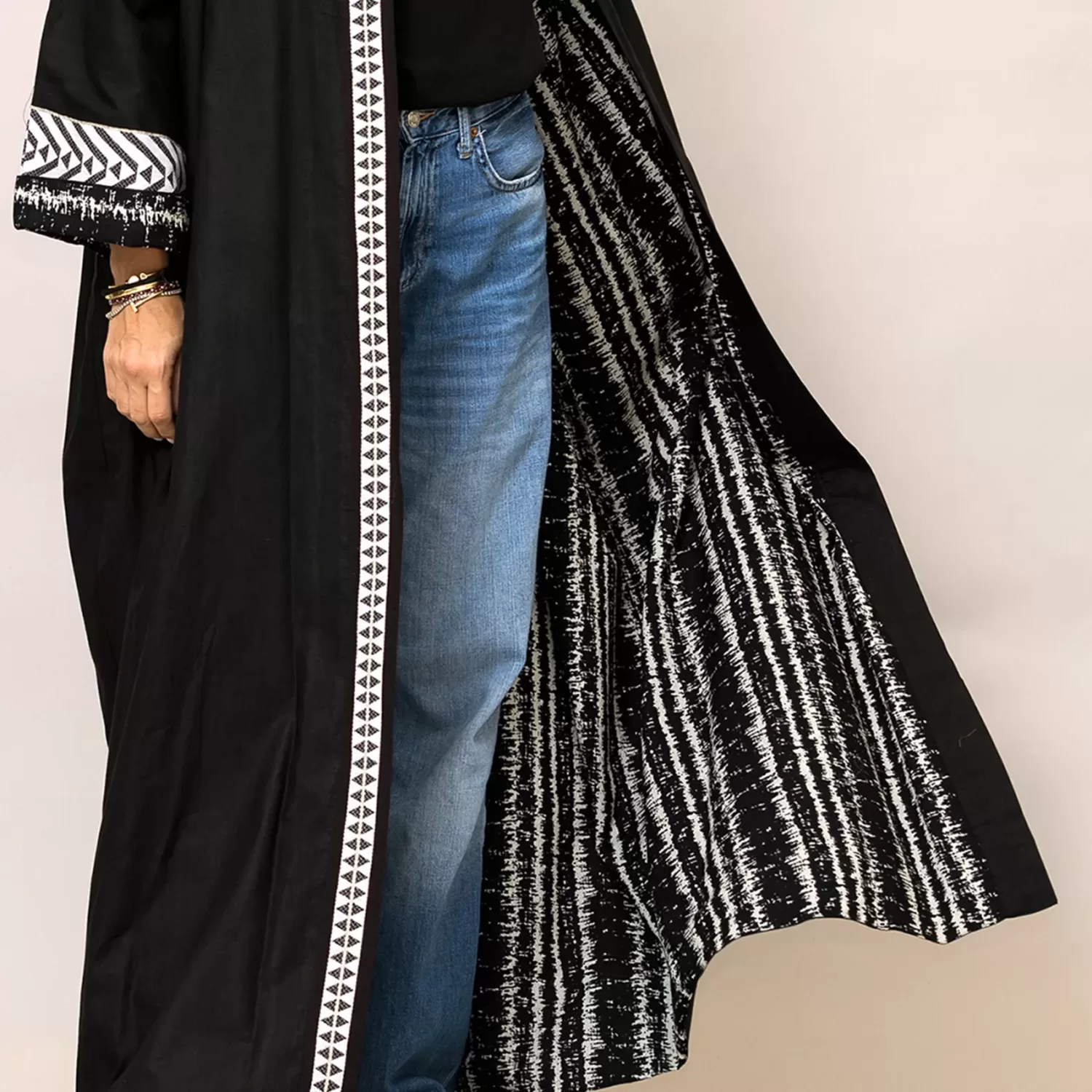 Cosmo Black Plain and Printed Cotton Abaya