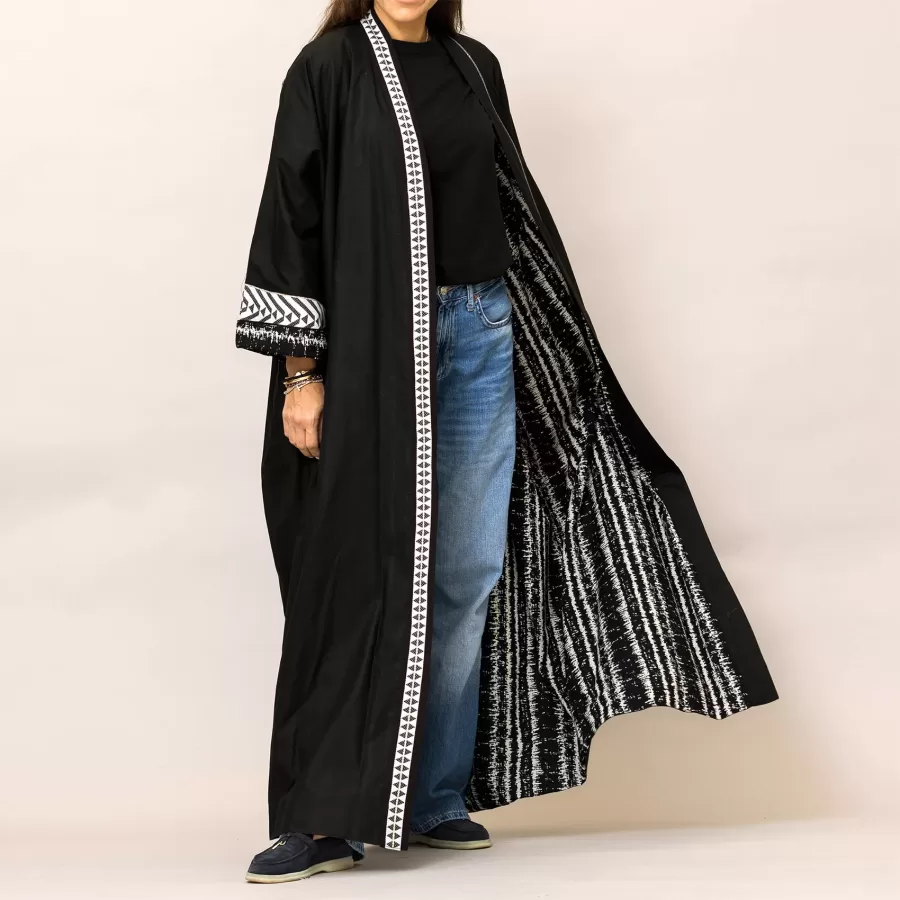 Cosmo Black Plain and Printed Cotton Abaya