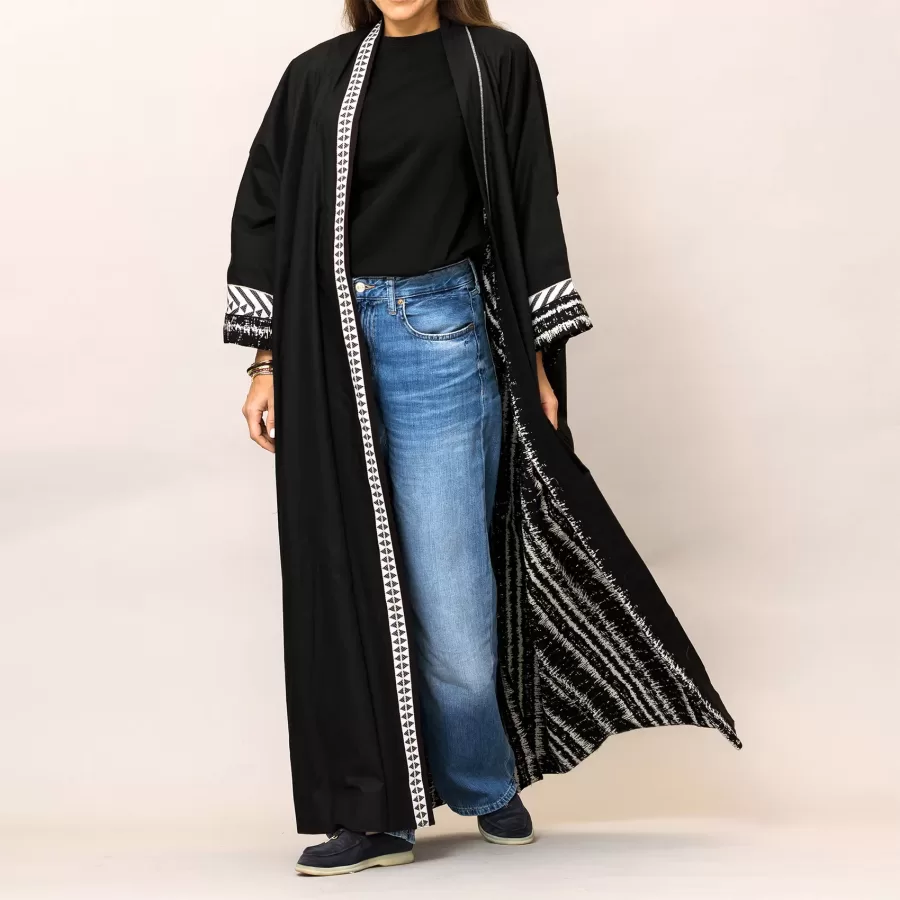 Cosmo Black Plain and Printed Cotton Abaya