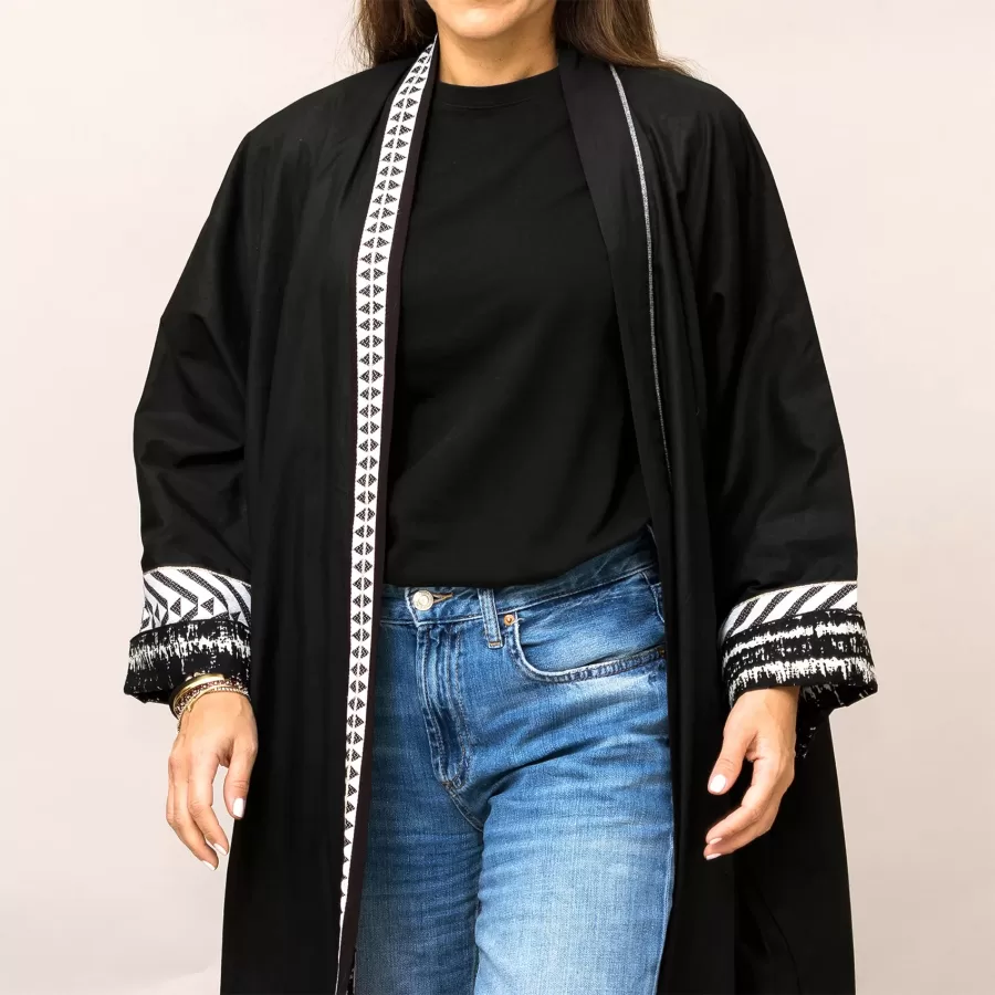 Cosmo Black Plain and Printed Cotton Abaya