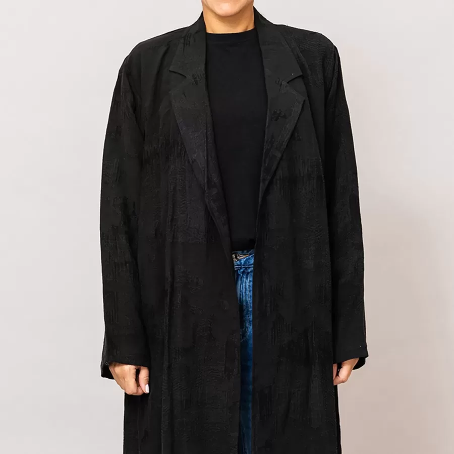 Black Reema - Textured Linen Blazer Abaya