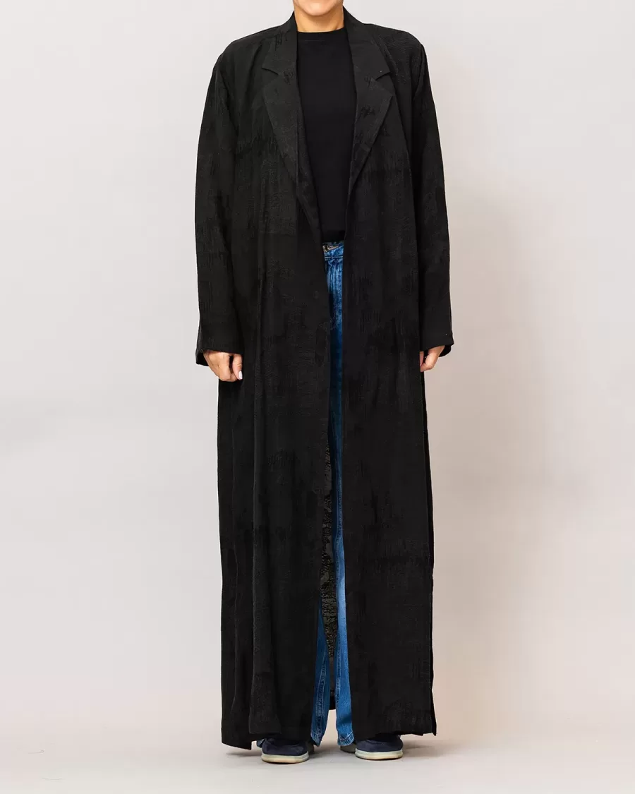 Black Reema - Textured Linen Blazer Abaya