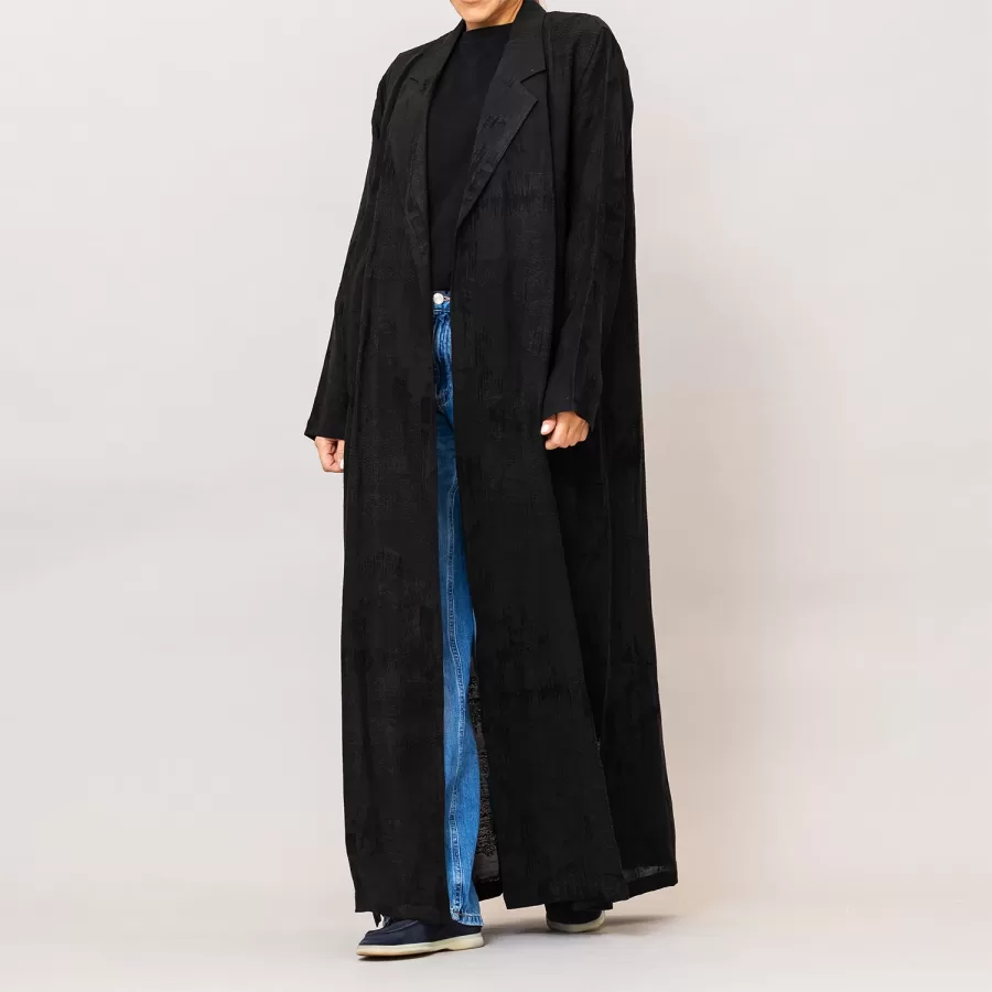 Black Reema - Textured Linen Blazer Abaya