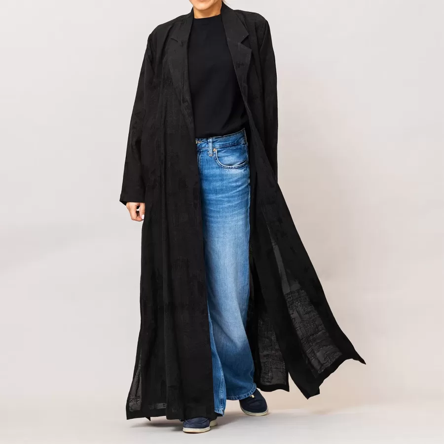 Black Reema - Textured Linen Blazer Abaya