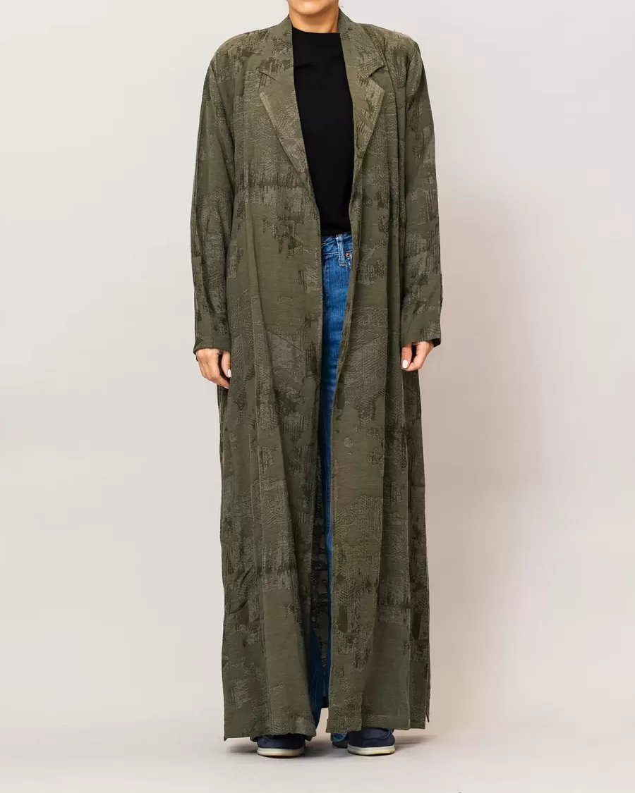 Olive Green Reema - Textured Linen Blazer Abaya