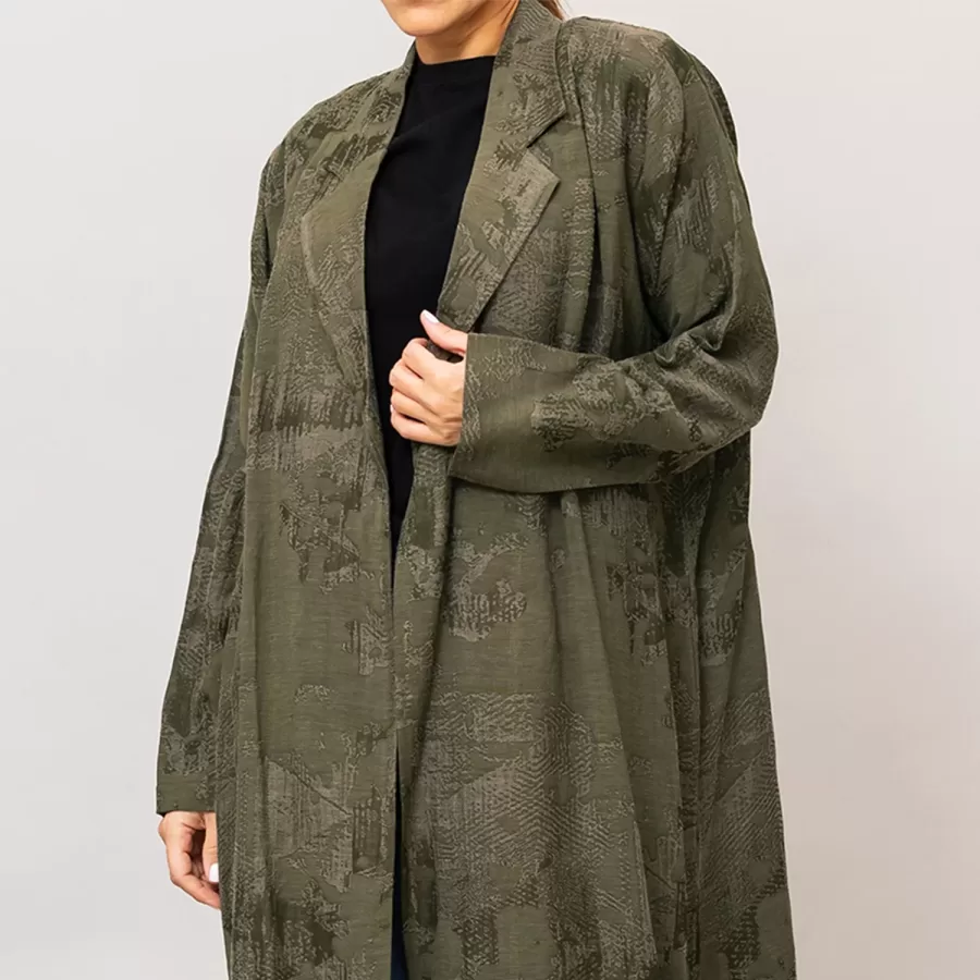 Olive Green Reema - Textured Linen Blazer Abaya