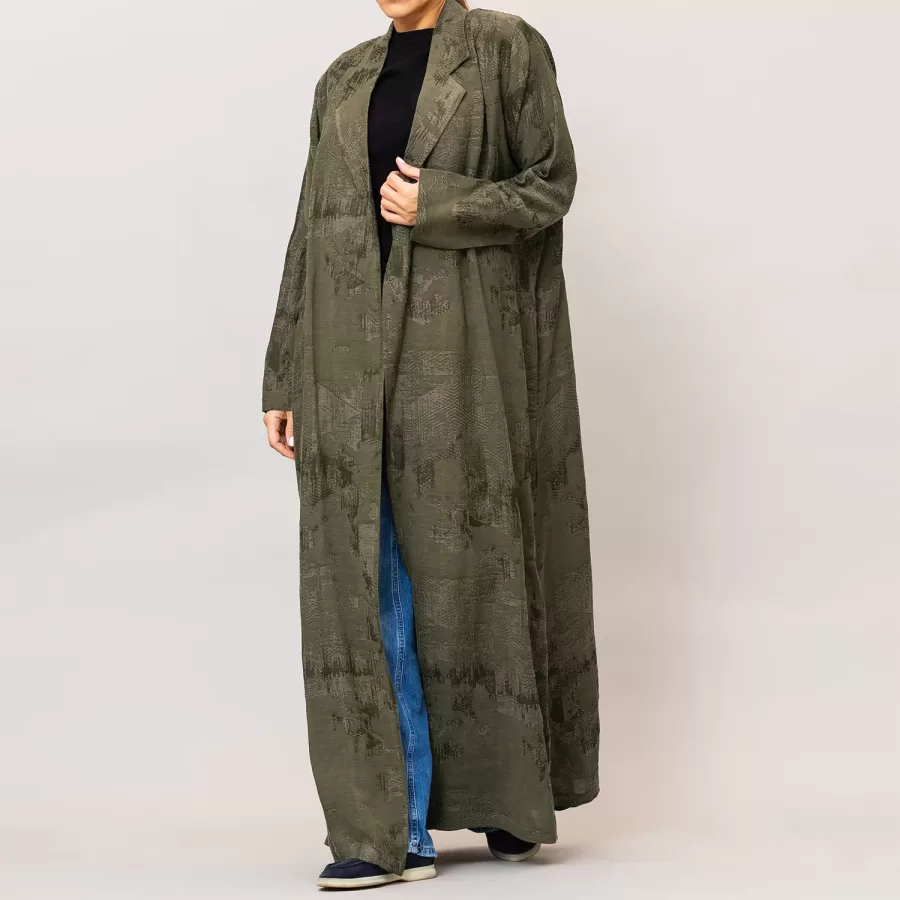 Olive Green Reema - Textured Linen Blazer Abaya