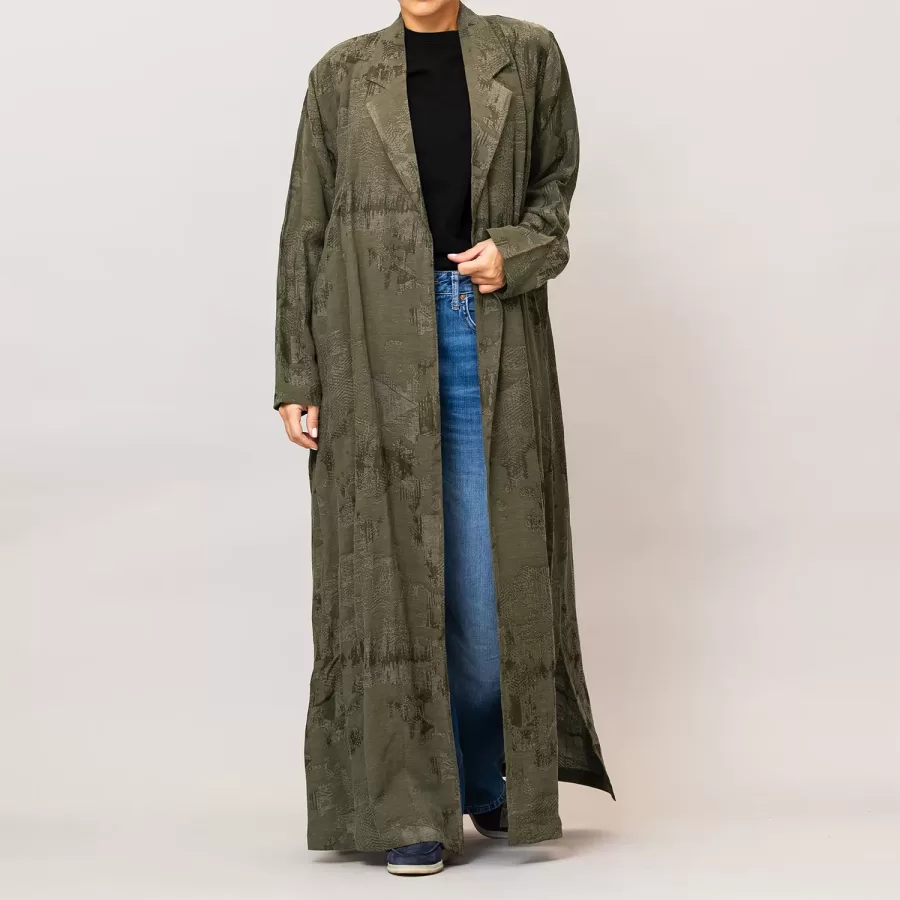 Olive Green Reema - Textured Linen Blazer Abaya