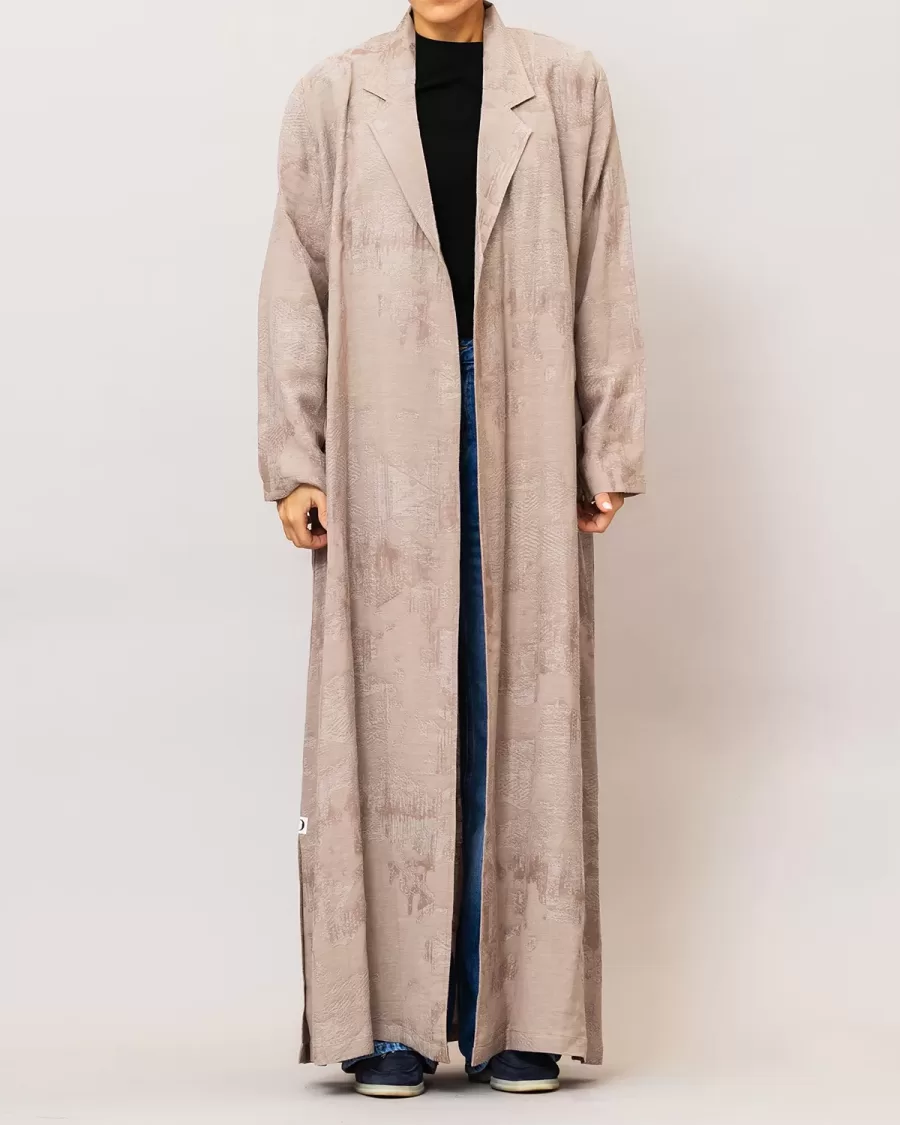 Light Mocha Reema - Textured Linen Blazer Abaya