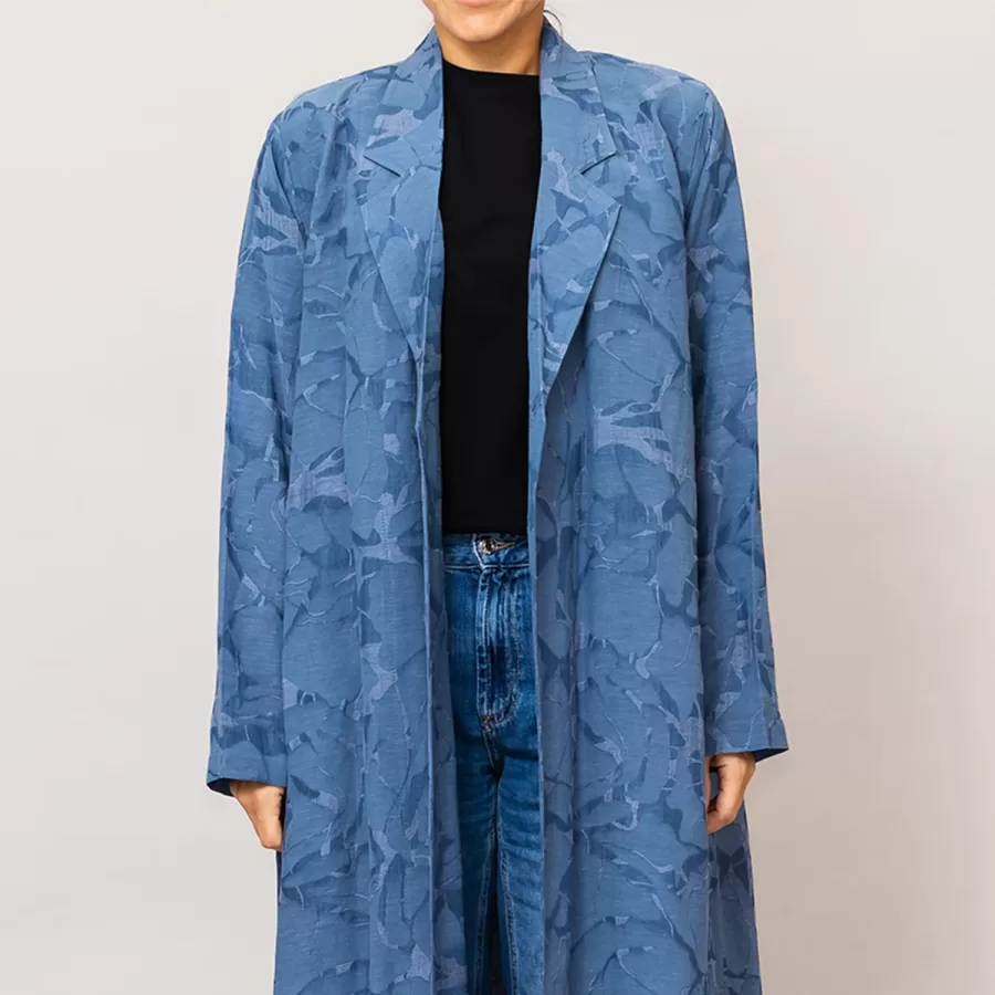 Royal Blue Reema - Textured Linen Blazer Abaya