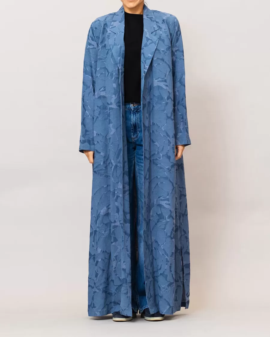 Royal Blue Reema - Textured Linen Blazer Abaya