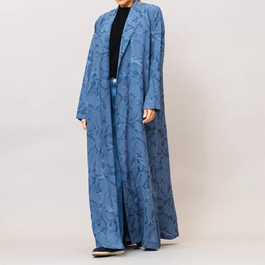 Royal Blue Reema - Textured Linen Blazer Abaya