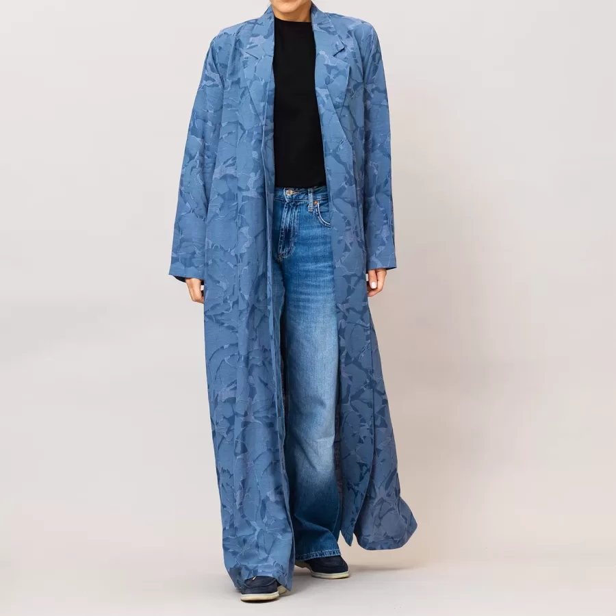 Royal Blue Reema - Textured Linen Blazer Abaya