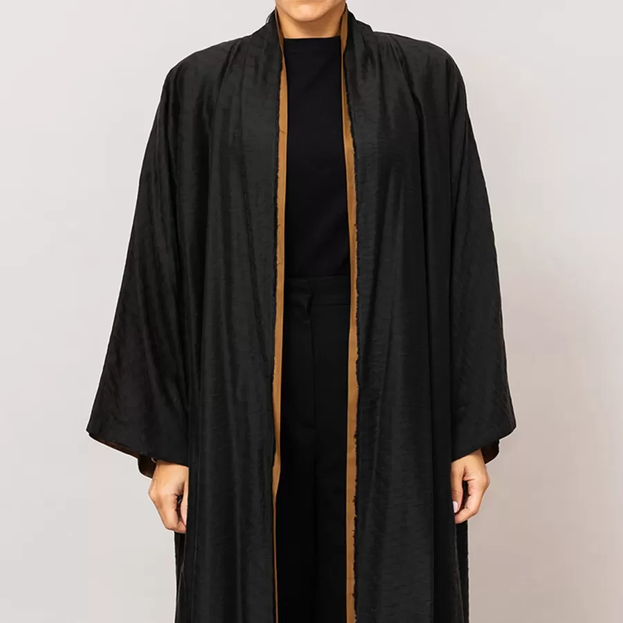 Black/Brown Azalea Double Layered Cotton Silk Abaya