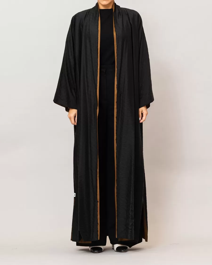 Black/Brown Azalea Double Layered Cotton Silk Abaya