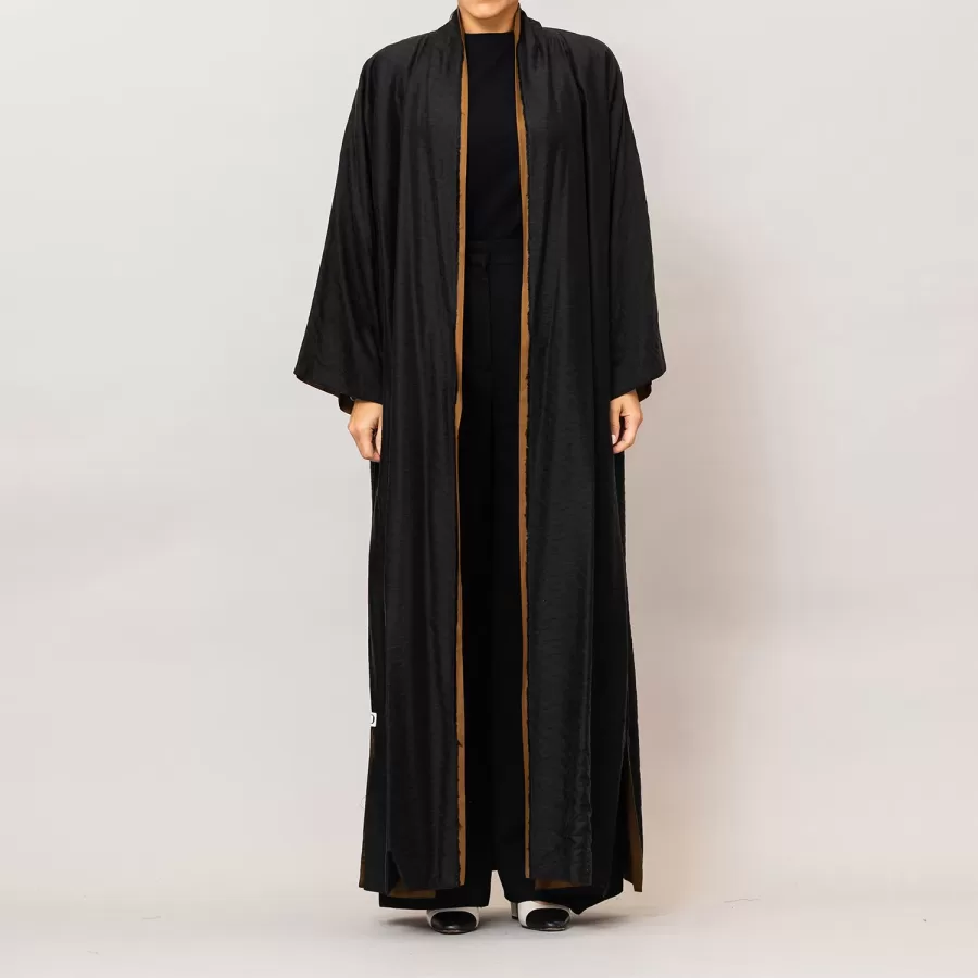 Black/Brown Azalea Double Layered Cotton Silk Abaya