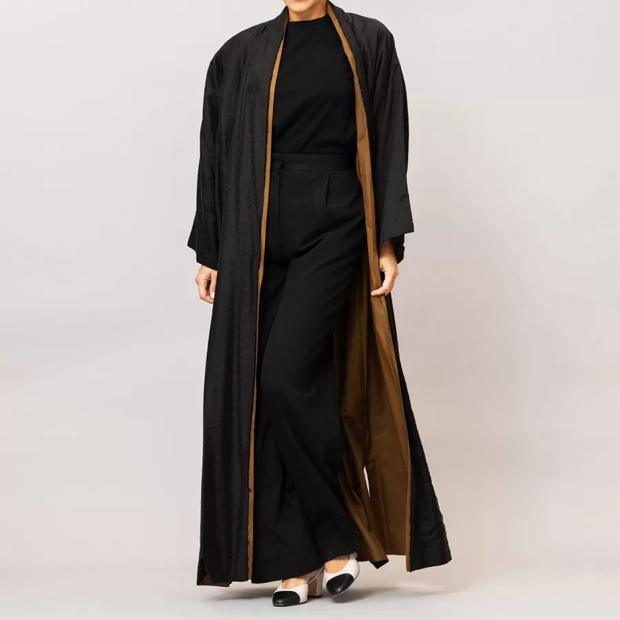 Black/Brown Azalea Double Layered Cotton Silk Abaya