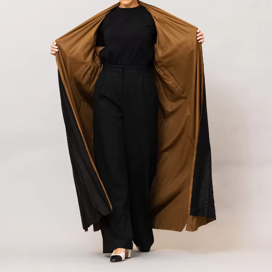 Black/Brown Azalea Double Layered Cotton Silk Abaya