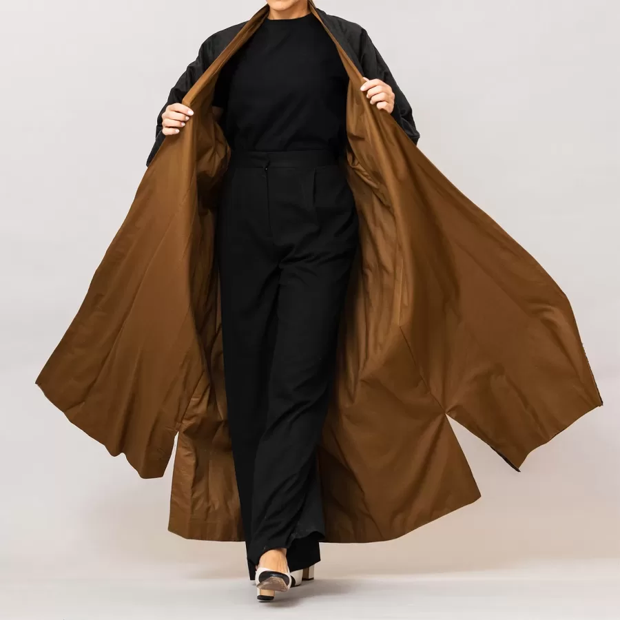 Black/Brown Azalea Double Layered Cotton Silk Abaya