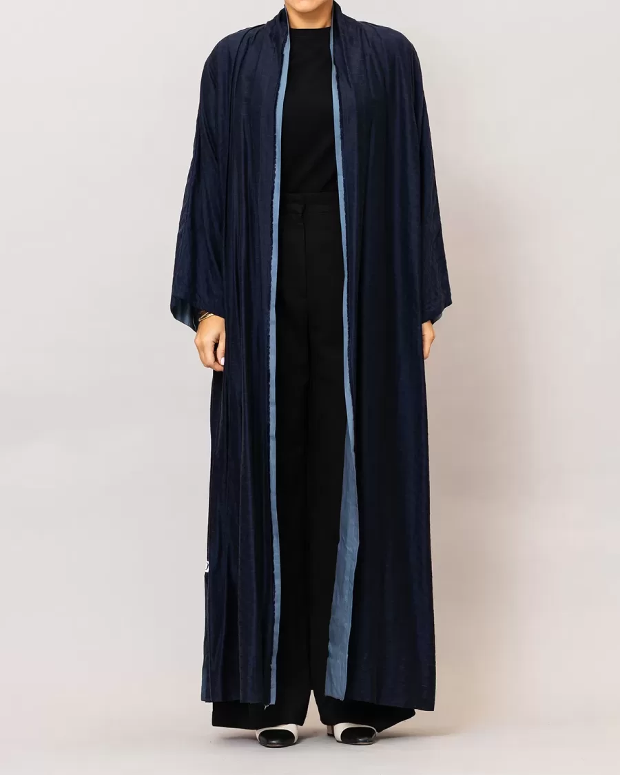 Midnight Blue/Blue Gray Azalea Double Layered Cotton Silk Abaya